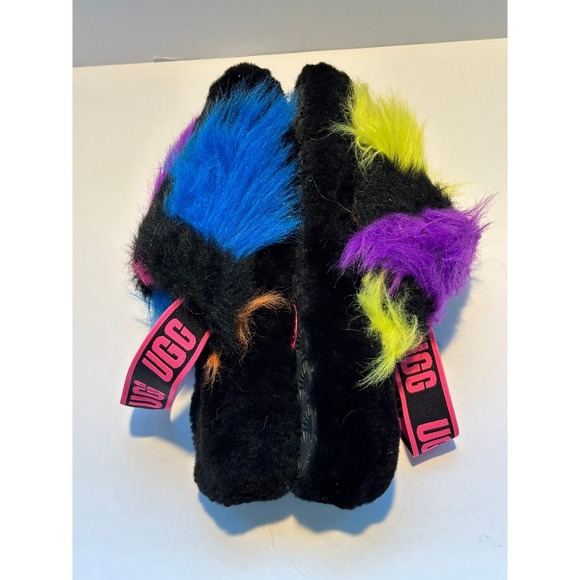 UGG Fluff Yeah Slide Slippers Rainbow Fur Black Pink Logo Womens Size 8 - Picture 6 of 8